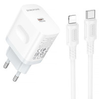 Мережевий зарядний пристрій (зарядка) Borofone BA99A Breeze PD20W (1USB-C) + кабель Type-C to Lightning - White