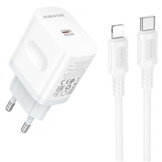 Мережевий зарядний пристрій (зарядка) Borofone BA99A Breeze PD20W (1USB-C) + кабель Type-C to Lightning - White
