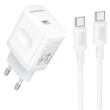 Сетевое зарядное устройство (зарядка) Borofone BA99A Breeze PD20W (1USB-C) + кабель Type-C to Type-C - White