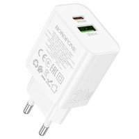 Сетевое зарядное устройство (зарядка) Borofone BA88A Navy PD20W+QC3.0 (1USB-A/1C) - White