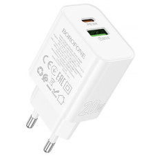 Сетевое зарядное устройство (зарядка) Borofone BA88A Navy PD20W+QC3.0 (1USB-A/1C) - White