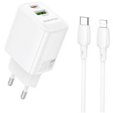 Сетевое зарядное устройство (зарядка) Borofone BN27 Fuente PD20W+QC3.0 (1USB-A/1C) + кабель Type-C to Lightning - White