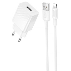 Мережевий зарядний пристрій (зарядка) Borofone BAS71A Source 10.5W (1USB-A) + кабель USB to Lightning - White
