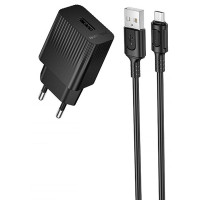 Мережевий зарядний пристрій (зарядка) Borofone BAS71A Source 10.5W (1USB-A) + кабель USB to MicroUSB - Black