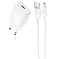 Мережевий зарядний пристрій (зарядка) Borofone BAS71A Source 10.5W (1USB-A) + кабель USB to MicroUSB - White