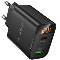 Мережевий зарядний пристрій Borofone BA96A Ilustre with digital display PD20W+QC3.0 (1USB-A/1C) - Black