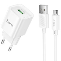 Мережевий зарядний пристрій (зарядка) Hoco C145A Charm QC3.0 18W (1USB-A) + кабель USB to MicroUSB - 