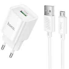 Мережевий зарядний пристрій (зарядка) Hoco C145A Charm QC3.0 18W (1USB-A) + кабель USB to MicroUSB - 