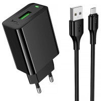 Мережевий зарядний пристрій Hoco CS92A Leader QC3.0 18W (1USB-A) + кабель USB to MicroUSB Black