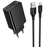Мережевий зарядний пристрій Hoco CS92A Leader QC3.0 18W (1USB-A) + кабель USB to Type-C Black