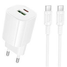 Сетевое зарядное устройство Borofone BA104A Pudding PD20W+QC3.0 (1USB-A/1C) + кабель Type-C to Type-C - White