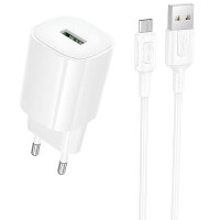 Мережевий зарядний пристрій Borofone BA102A Pudding QC3.0 (1USB-A) + кабель USB to MicroUSB - White