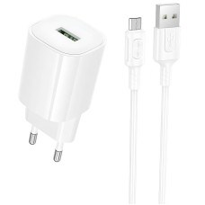 Сетевое зарядное устройство Borofone BA102A Pudding QC3.0 (1USB-A) + кабель USB to MicroUSB - White