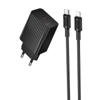 Мережевий зарядний пристрій Borofone BAS75A Source PD30W (1USB-C) + кабель Type-C to Lightning Black