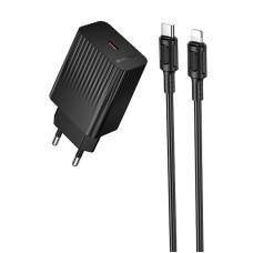 Мережевий зарядний пристрій Borofone BAS75A Source PD30W (1USB-C) + кабель Type-C to Lightning - Black