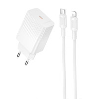 Мережевий зарядний пристрій Borofone BAS75A Source PD30W (1USB-C) + кабель Type-C to Lightning White