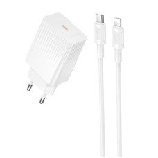 Мережевий зарядний пристрій Borofone BAS75A Source PD30W (1USB-C) + кабель Type-C to Lightning White