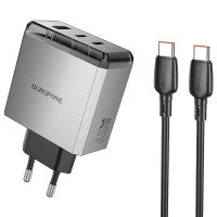 Сетевое зарядное устройство Borofone BN22 Lena PD65W (1USB-A/2C) + кабель Type-C to Type-C - Metal gray