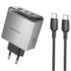 Сетевое зарядное устройство Borofone BN22 Lena PD65W (1USB-A/2C) + кабель Type-C to Type-C - Metal gray