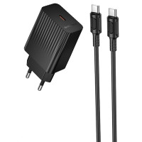 Сетевое зарядное устройство Borofone BAS75A Source PD30W (1USB-C) + кабель Type-C to Type-C Black