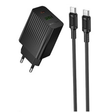 Сетевое зарядное устройство Borofone BAS76A Source PD30W+QC3.0 (1USB-A/1C) + кабель Type-C to Type-C - Black