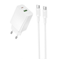 Мережевий зарядний пристрій Borofone BAS76A Source PD30W+QC3.0 (1USB-A/1C) + кабель Type-C to Type-C - White