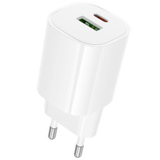 Сетевое зарядное устройство Borofone BA104A Pudding PD20W+QC3.0 (1USB-A/1C) - White