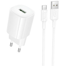 Сетевое зарядное устройство Borofone BA102A Pudding QC3.0 (1USB-A) + кабель USB to Type-C - White