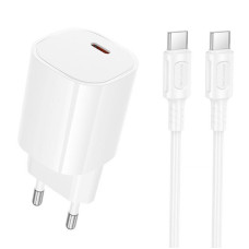 Сетевое зарядное устройство Borofone BA103A Pudding PD20W (1USB-C) + кабель Type-C to Type-C - White