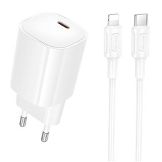 Сетевое зарядное устройство Borofone BA103A Pudding PD20W (1USB-C) + кабель Type-C to Lightning - White