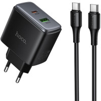 Мережевий зарядний пристрій Hoco C158A Upgrade PD45W (1USB-A/1C) + кабель Type-C to Type-C - Black