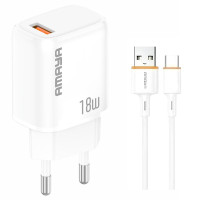 Мережевий зарядний пристрій Amaya U79S QC3.0 18W (1USB-A) + кабель USB to Type-C White