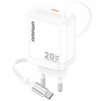 Сетевое зарядное устройство Amaya E220S PD20W GaN (1USB-C) + Retractable Cable Type-C - White