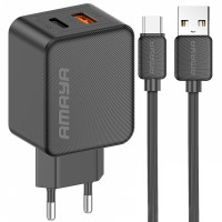 Сетевое зарядное устройство Amaya E113UC PD25W+QC3.0 (1USB-A/1C) + кабель USB to Type-C Black