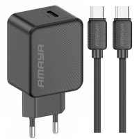 Сетевое зарядное устройство Amaya E112CC PD25W (1USB-C) + кабель Type-C to Type-C Black