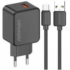 Сетевое зарядное устройство Amaya E111U QC3.0 18W (1USB-A) + кабель USB to Type-C - Black
