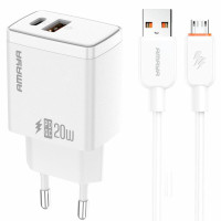 Сетевое зарядное устройство Amaya E67D PD20W+QC3.0 (1USB-A/1C) + кабель USB to MicroUSB - White