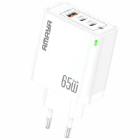 Сетевое зарядное устройство Amaya E102T PD65W+QC3.0 GaN (1USB-A/2C) - White