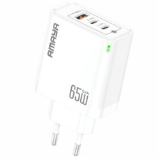 Сетевое зарядное устройство Amaya E102T PD65W+QC3.0 GaN (1USB-A/2C) - White