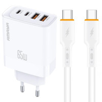 Сетевое зарядное устройство Amaya E101F PD65W+QC3.0 GaN (2USB-A/2C) + кабель Type-C to Type-C - White