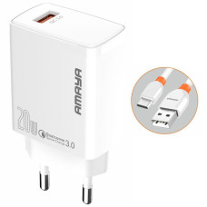 Сетевое зарядное устройство Amaya E57S QC3.0 20W (1USB-A) + кабель USB to Type-C - White
