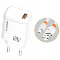 Сетевое зарядное устройство Amaya E56 QC3.0 18W (1USB-A) + кабель USB to MicroUSB White