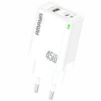 Сетевое зарядное устройство Amaya E45D PD45W+QC3.0 GaN (1USB-A/1C) - White