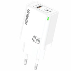 Сетевое зарядное устройство Amaya E45D PD45W+QC3.0 GaN (1USB-A/1C) - White