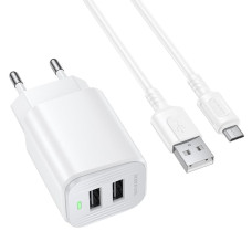 Сетевое зарядное устройство Borofone BAS81A Star 10.5W (2USB-A) + кабель USB to MicroUSB - White