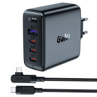 Сетевое зарядное устройство Acefast A37 PD100W+QC3.0 GaN (1USB-A/3C) + кабель Type-C to Type-C 2m Black