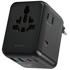 Сетевой универсальный переходник WIWU UA010 Warrior GaN 45W + 2USB-A/3C - Black