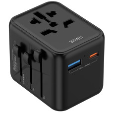 Сетевой универсальный переходник WIWU UA012 Warrior 12W + 1USB-A/1C - Black