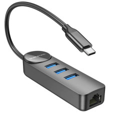 Переходник Borofone DH6 Erudite 4in1 Gigabit Ethernet (Type-C to USB3.0*3+RJ45) (0.2m) - Black
