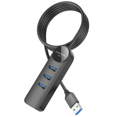 Переходник Borofone DH6 Erudite 4in1 Gigabit Ethernet (USB to USB3.0*3+RJ45) (0.2m) - Black